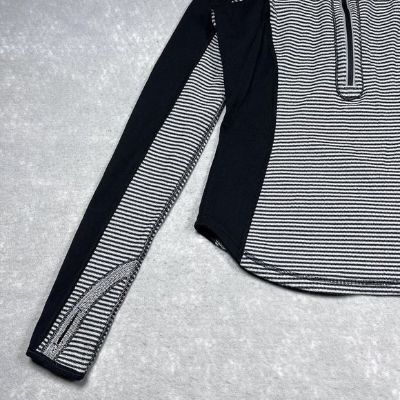 Lululemon Black Run U-Turn 1/4 Zip Pullover Reversible Stripe Women’s Size: 4 - Picture 3 of 11